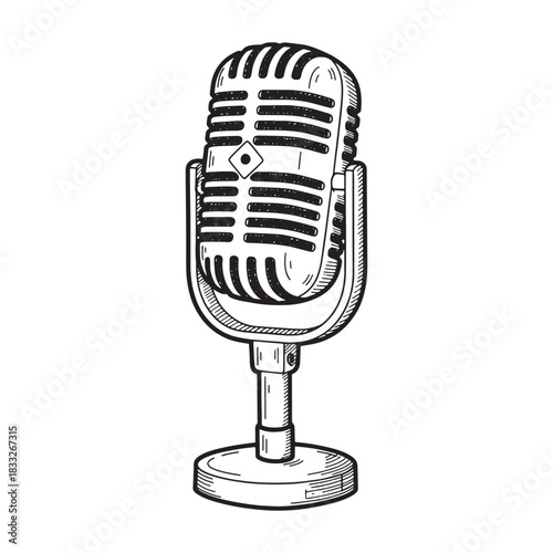 Classic Microphone Illustration Vintage Audio Equipment Retro Broadcasting Vocal Performance Musical Heritage and Media