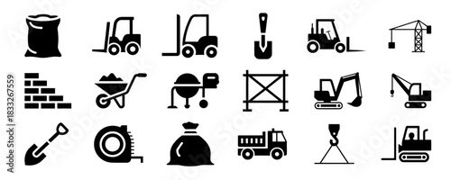 Construction equipment icon set vector design. Building and industrial projects silhouette 