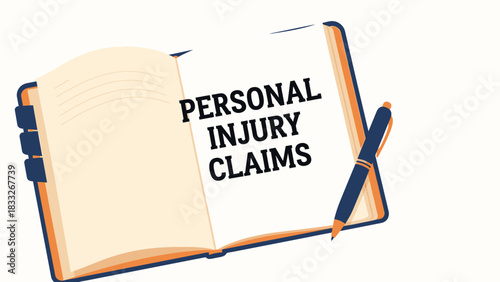 Open Book with Personal Injury Claims Text and Pen