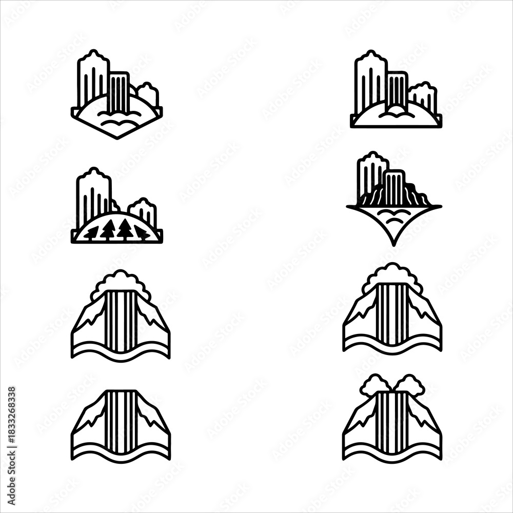 Fototapeta premium A Vibrant Nature Water fall Icon Symbol, Showcasing Flow and Cascade in a Flat Design Minimalist Vector for Digital Travel Success Energy Solution Design.