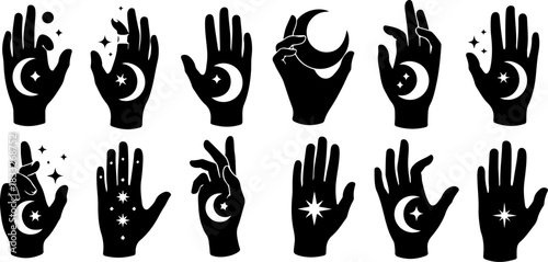 Mystic Hand & Celestial Elements Silhouette Bundle – Moon Star Magic Vector Set