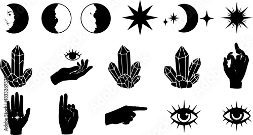 Mystic Hand & Celestial Elements Silhouette Bundle – Moon Star Magic Vector Set