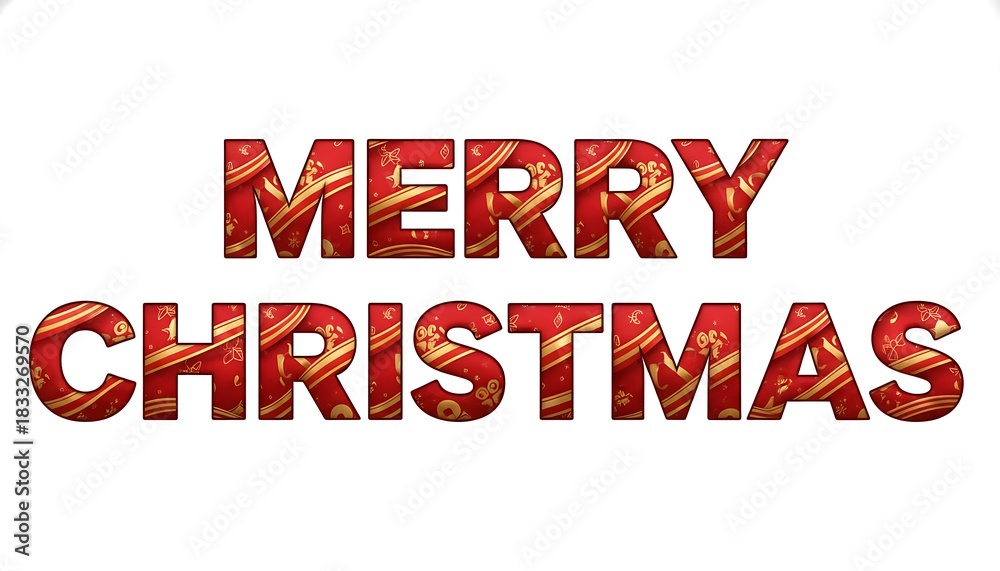 Fototapeta premium Festive merry christmas wishes with red and gold ribbon lettering on a white background perfect for holiday greetings and seasonal celebrations this year