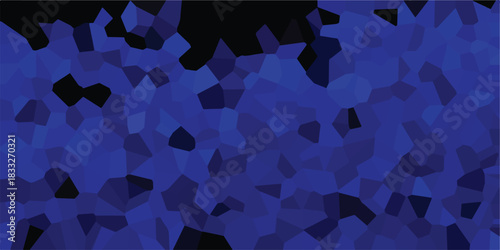 Deep blue abstract geometric crystal pattern with dark irregular polygonal shapes and black background, representing a digital mosaic or fractured surface