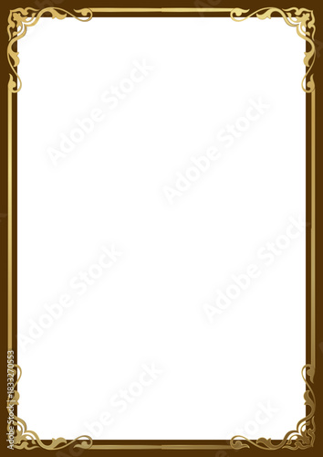 Vintage frame, gold edge, scroll pattern, book composition