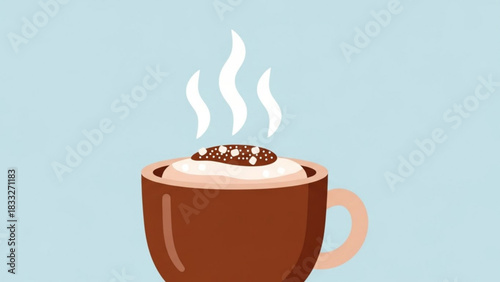A delicious steaming cup of hot chocolate topped with whipped cream and chocolate shavings perfect for a cozy winter day