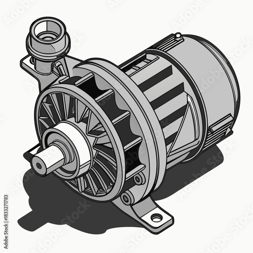 Fotografie Detailed isometric illustration of a centrifugal pump with a motor and impeller