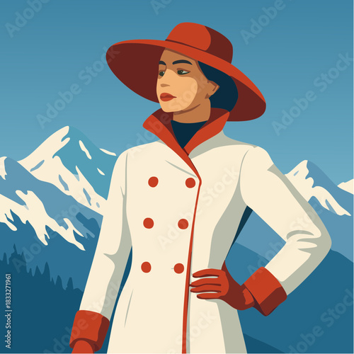 crimson brim and mountain poise beneath a sky of winter clarity and snowbound grace