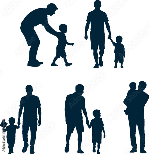 Father and child silhouettes set showing paternal bond, care, and family relationships.