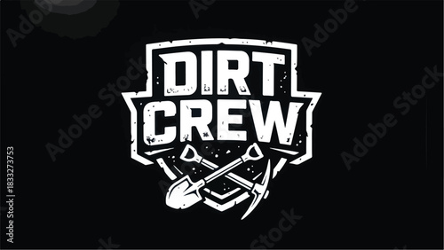 Dirt Crew Logo with Shovel and Pickaxe.