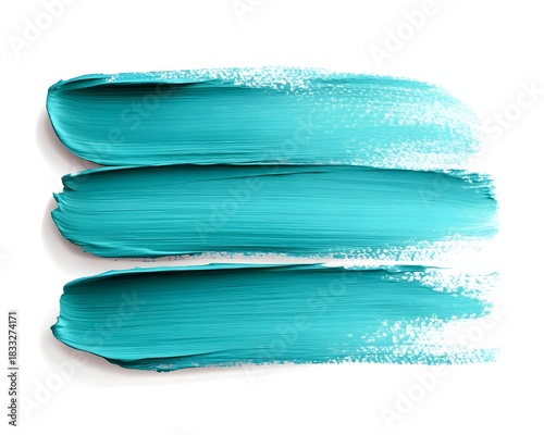 Three horizontal strokes of vibrant turquoise paint are displayed against a clean white background
