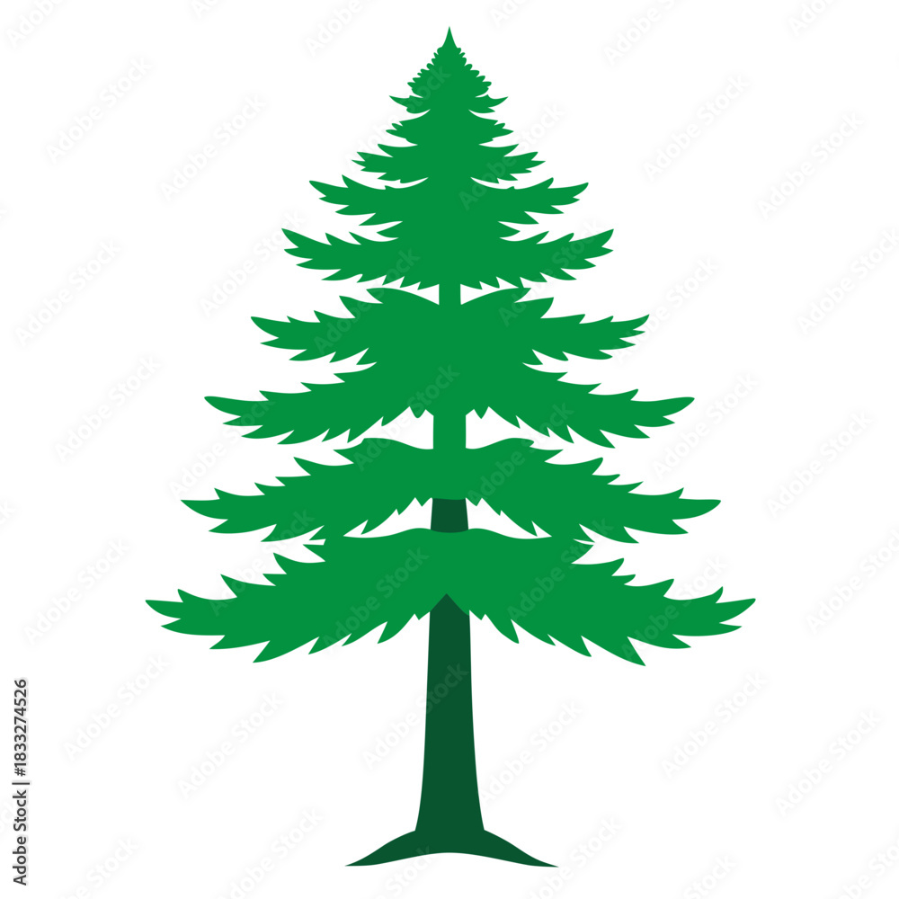 Fototapeta premium Stylized green evergreen tree silhouette on white background