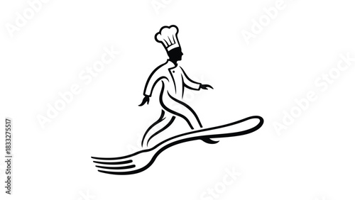 Chef Riding a Fork Logo Design.