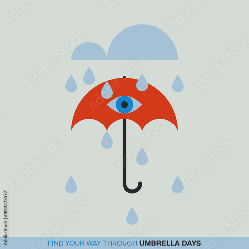 Umbrella flat vector illustration with raindrops. Rainy Weather. Nature. Seasons.	