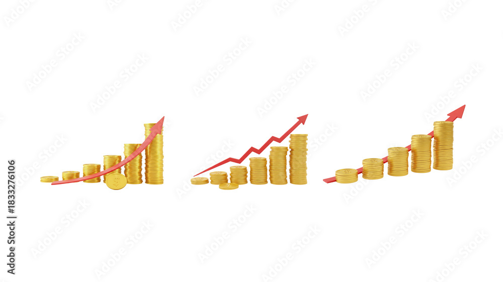 Fototapeta premium Increasing graph with coins