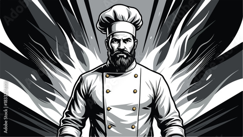 Intense Chef Portrait with Fiery Background.