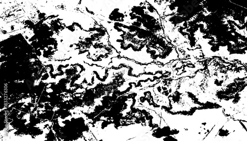 Wallpaper Mural Vintage Xerography Aerial Landscape, Retro Halftone Engraving Terrain Map Texture, High Contrast Black White Vector on Transparent Background Torontodigital.ca