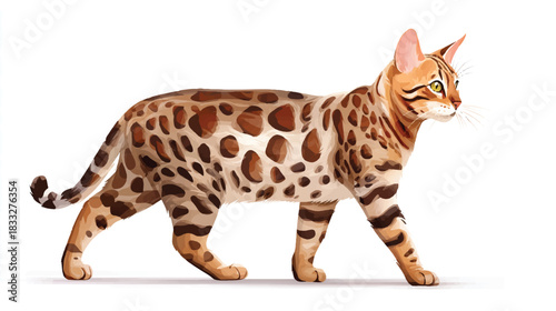 Beautiful Bengal Cat Illustration Walking Proudly with Elegant Spots Design