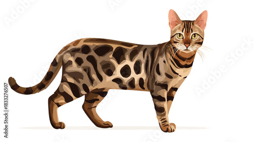 Beautiful Bengal Cat Illustration with Striking Markings and Alert Expression Vector