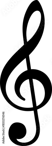 Elegant Black Treble Clef Icon on White Background, Vector treble cleft symbol - sheet music element, icon isolated on white background
