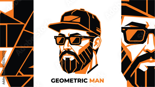 Geometric Man Portrait with Beard and Sunglasses.