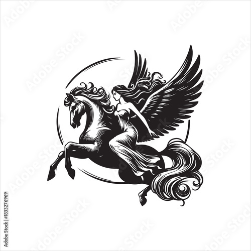 Elegant Pegasus Mythical Creature Logo Vector Illustration with Wings for Branding