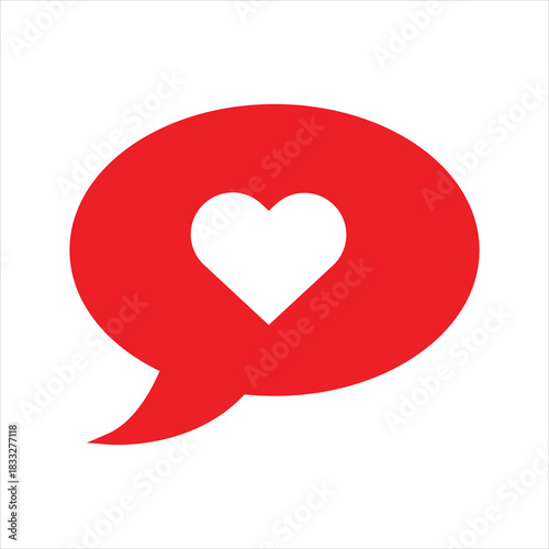 Red speech bubble with white heart icon chat bubble