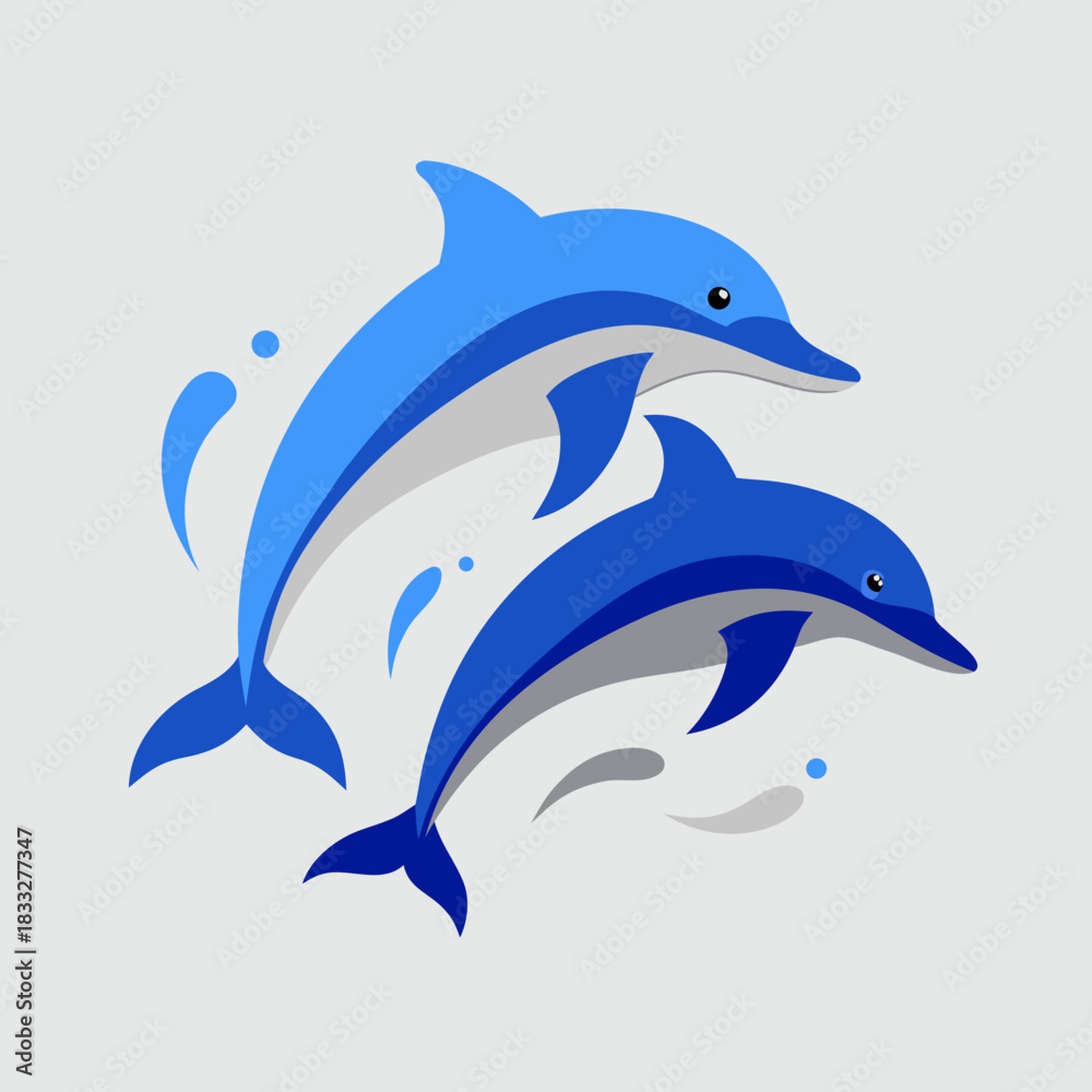 Obraz premium Two blue dolphins leaping through water splashes