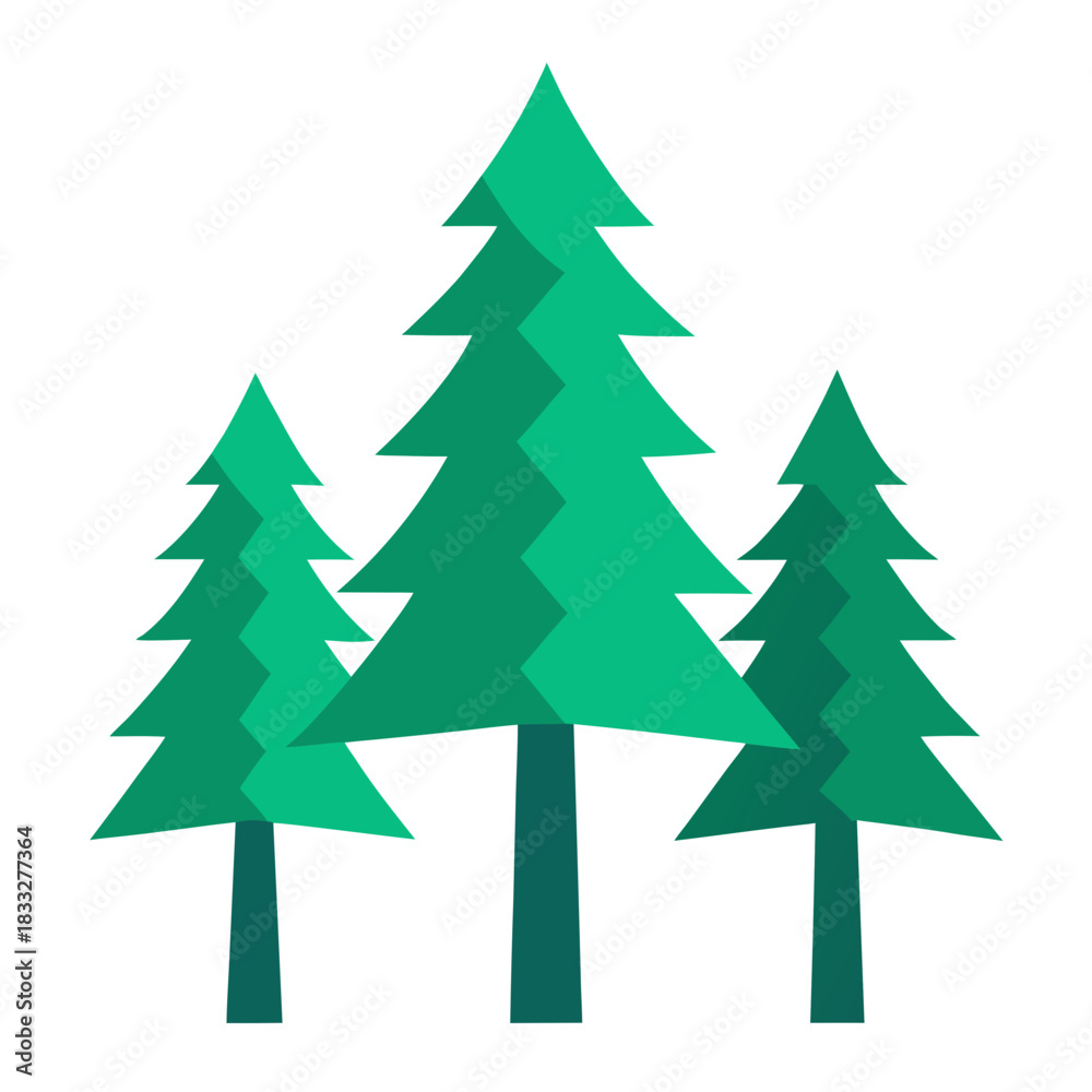 Obraz premium Three stylized evergreen trees in shades of green