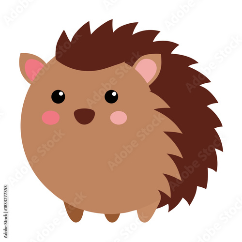 Cute cartoon hedgehog with pink cheeks and brown spines