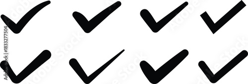 Set of Black Check Mark Icons on White Background checkmark