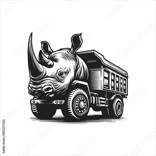 Rhino Truck Logo Vector Striking Monochromatic Illustrations
