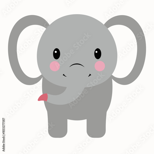 Cute cartoon elephant with pink cheeks and a pink trunk tip