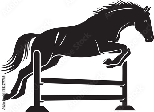 Silhouette of a horse jumping over an obstacle in a show jumping competition