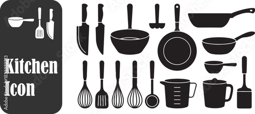 Kitchen Tools and Cooking Utensils Silhouette Icon Vector Bundle