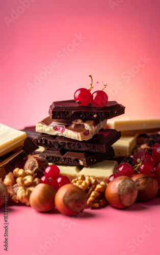 chocolat et fruits rouges, noix et noisettes