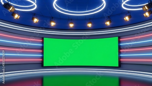 Virtual TV Studio with Green Screen virtual studio chroma key broadcast news sports entertainment neon lights lighting stage set