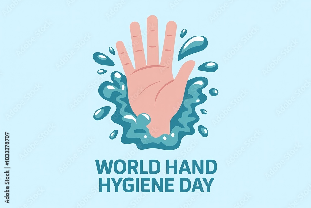 Fototapeta premium Conceptual Graphic for World Hand Hygiene Day: Hand Washing with Splashing Water, Germ Prevention, and Health Awareness