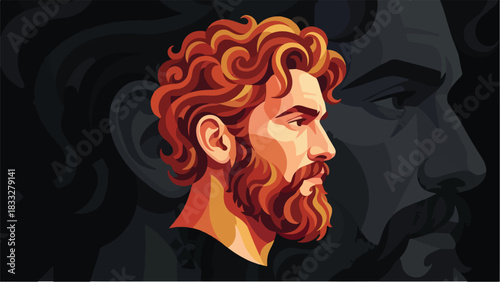 Stylized Portrait of a Bearded Man with Fiery Red Hair.
