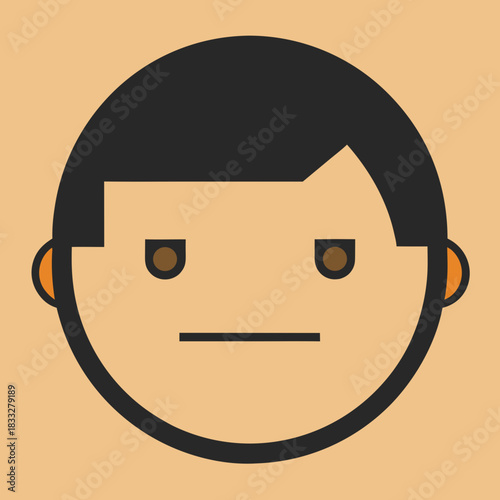 Simple cartoon face with neutral expression and black hair