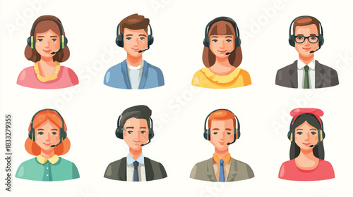 Customer service representatives icons with headsets for call center vector