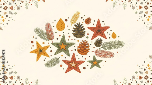 Autumnal stars and pinecones decorative border