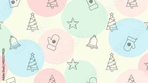 Whimsical christmas icons on pastel circles pattern