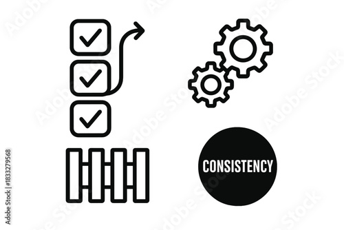 Business process management symbols for workflow, task completion, optimization, and consistency