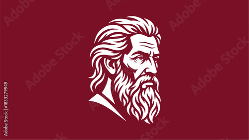 Stylized Illustration of an Ancient Bearded Mans Profile.
