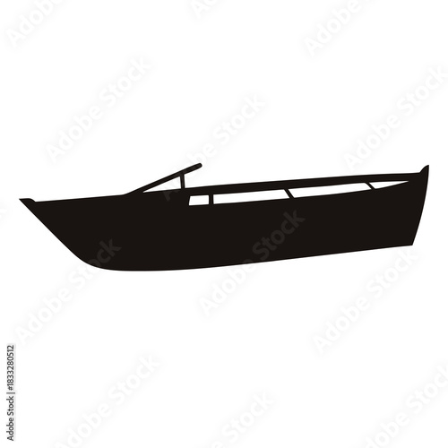 Isolated silhouette illustration of a recreational boat on a plain white background