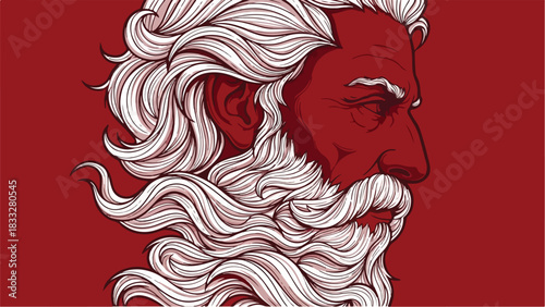 Stylized Portrait of a Bearded Man with Flowing White Hair.