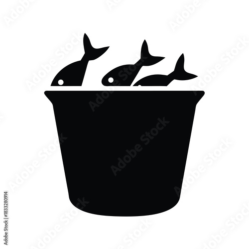 Three stylized black fish in a pot or container silhouette image