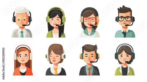 Diverse Customer Service Team Avatars with Headsets for Call Center Support