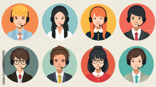 Diverse customer service representative avatars in a support team illustration